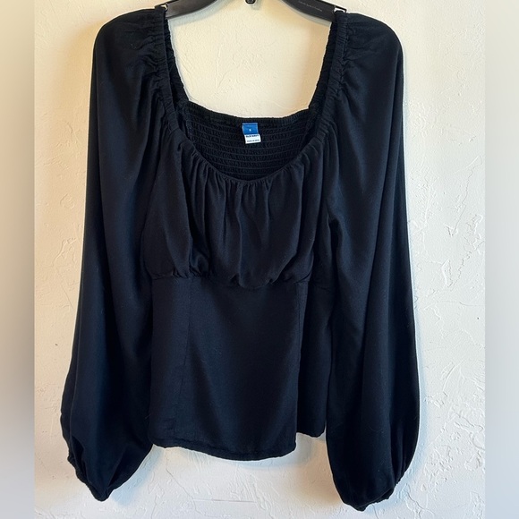 Old Navy Tops - Old Navy Square Neck Peasant Black Blouse with Smocked Back Sz S